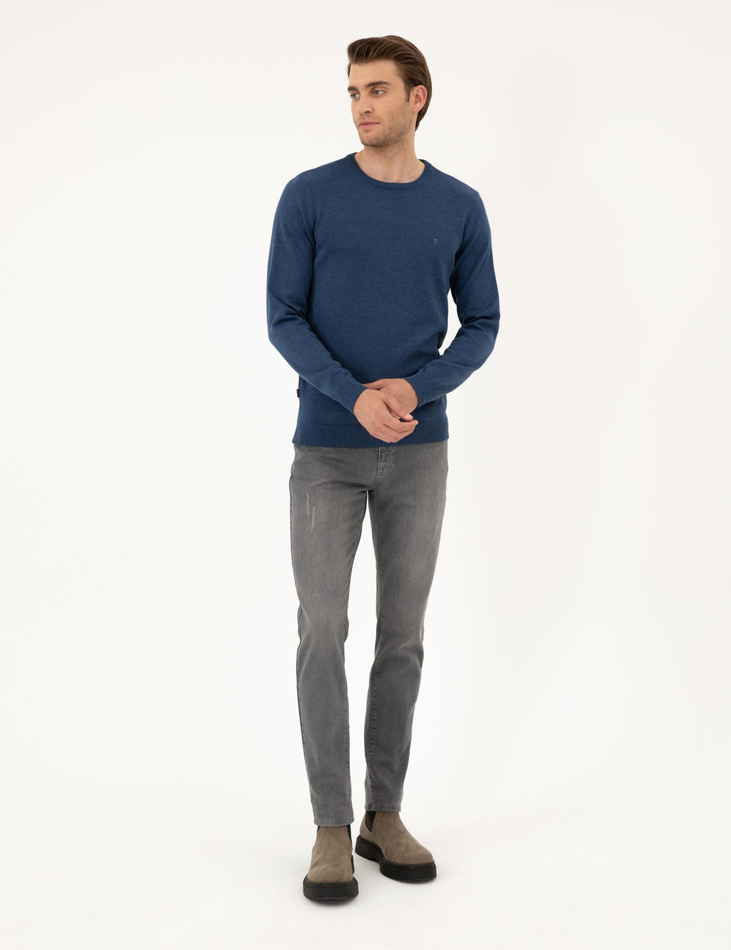 _ndigo Melanj Slim Fit Bisiklet Yaka Basic Triko Kazak - Pierre cardin фото 4