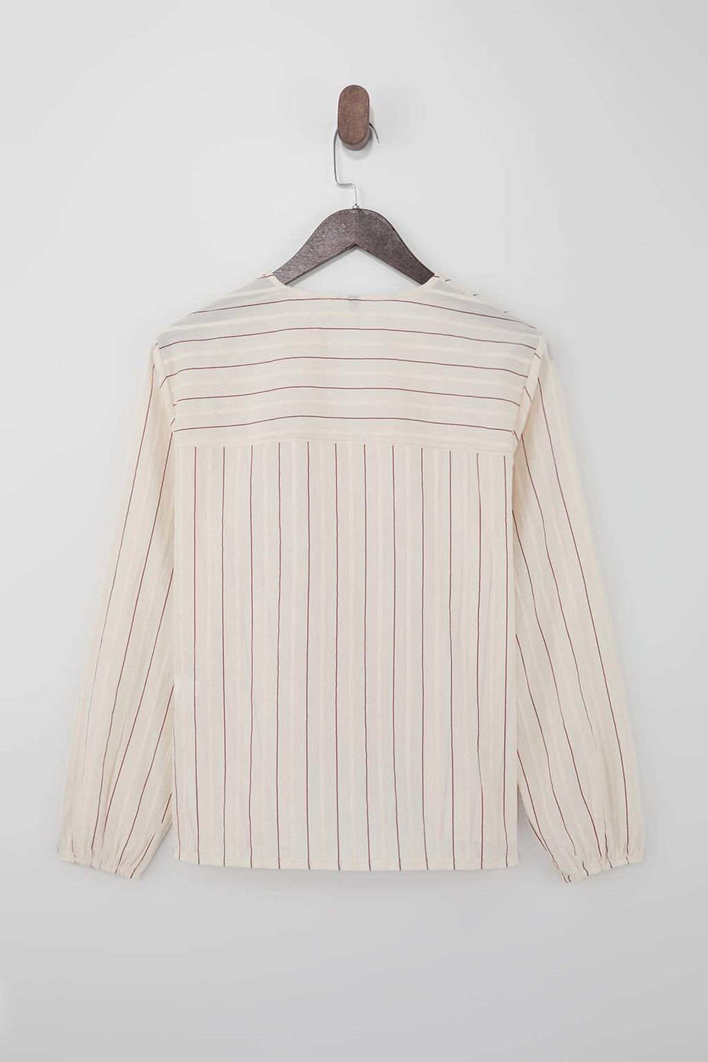 Limited Edition Ekru Cizgili Dugme Detayl? Mevsimlik Dokuma Bluz TWOSS26BZ00220