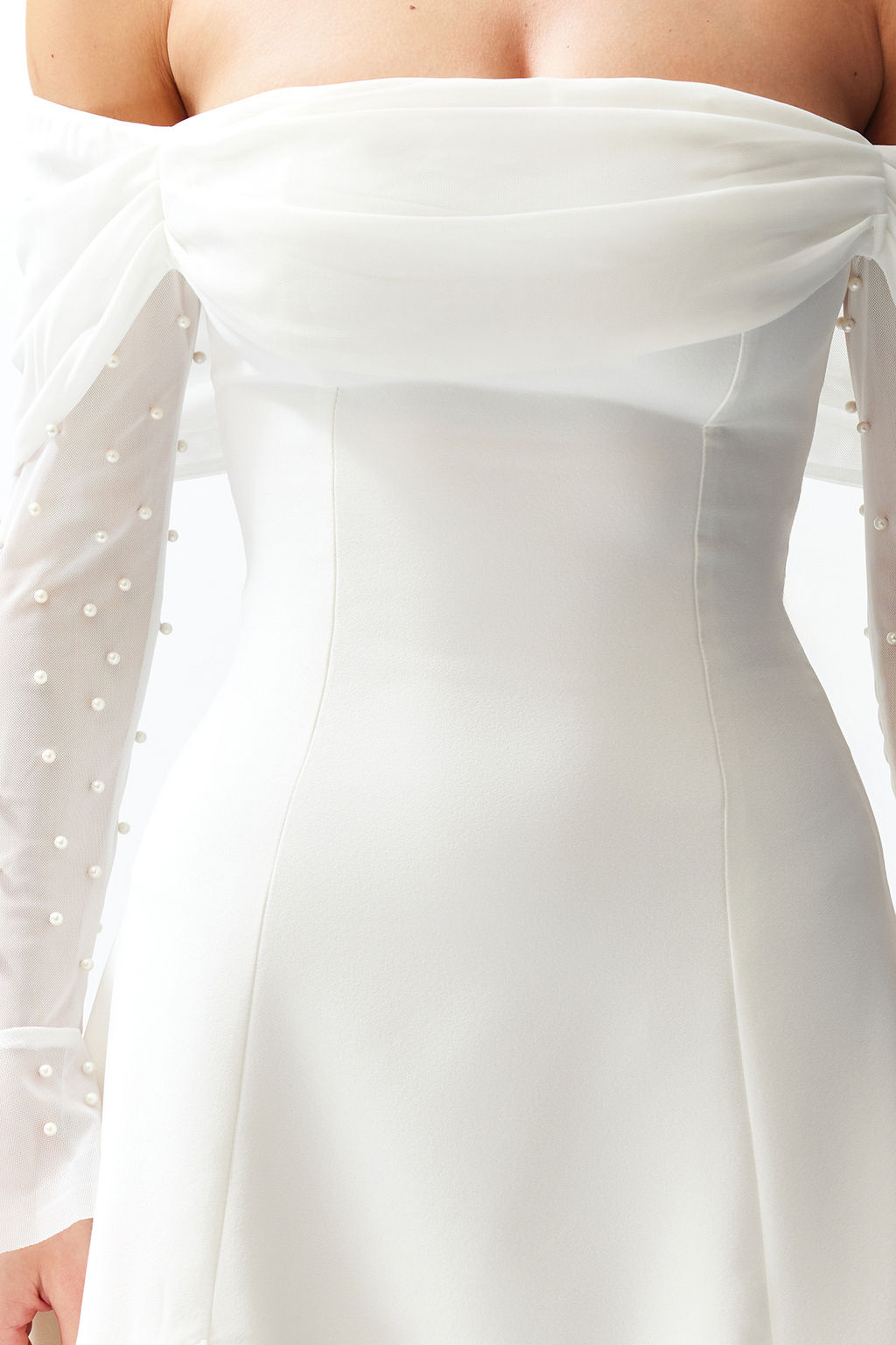TRENDYOLMILLA Bridal Beyaz A-Kesim Astarl? Dokuma K?sa Dugun/Nikah S?k Abiye Elbise TPRSS24EL00117