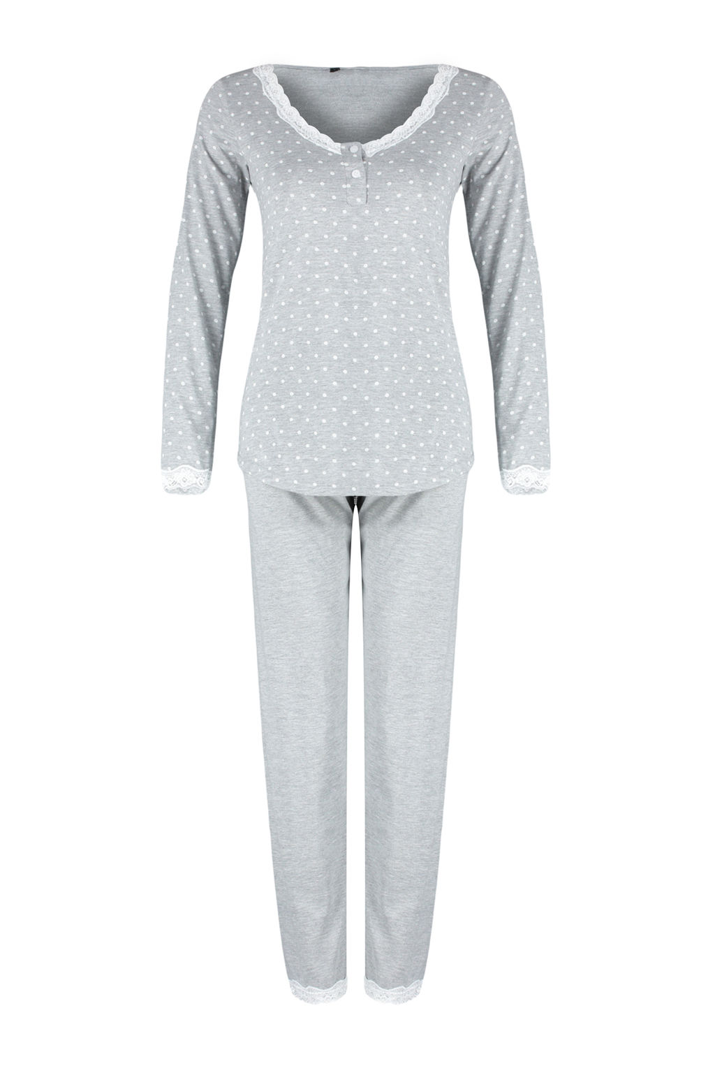 Gri Puantiyeli Dantelli Tshirt-Pantolon Orme Pijama Tak?m? THMAW24PT00182 - Trendyolmilla фото 8