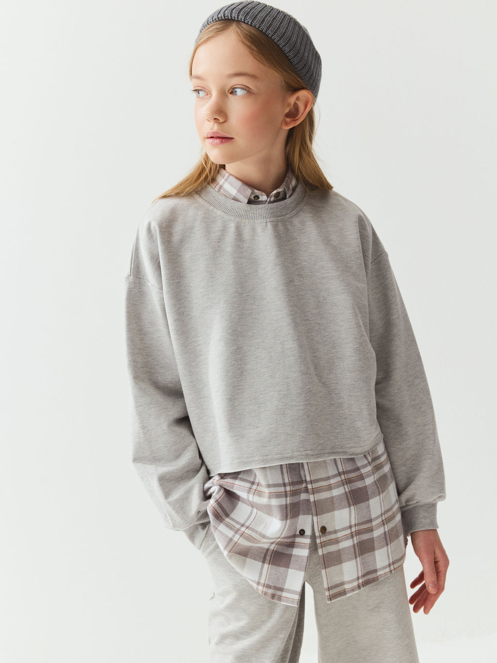 Свитшот укороченный облегченный Серый меланж 7+ - Bungly фото 6