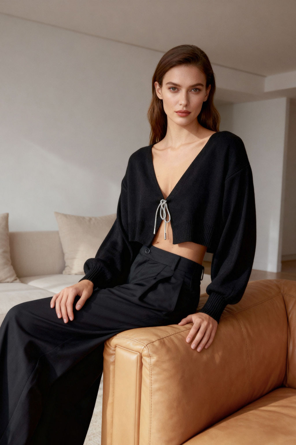 Siyah Super Crop Basic Fiyonklu Triko H?rka TWOAW24HI00315