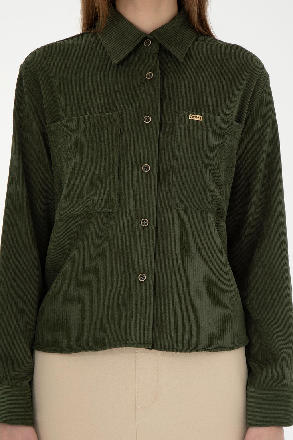 Женская бархатная рубашка цвета хаки с длинным рукавом Неожиданная скидка в корзине - U.s. polo assn фото 6