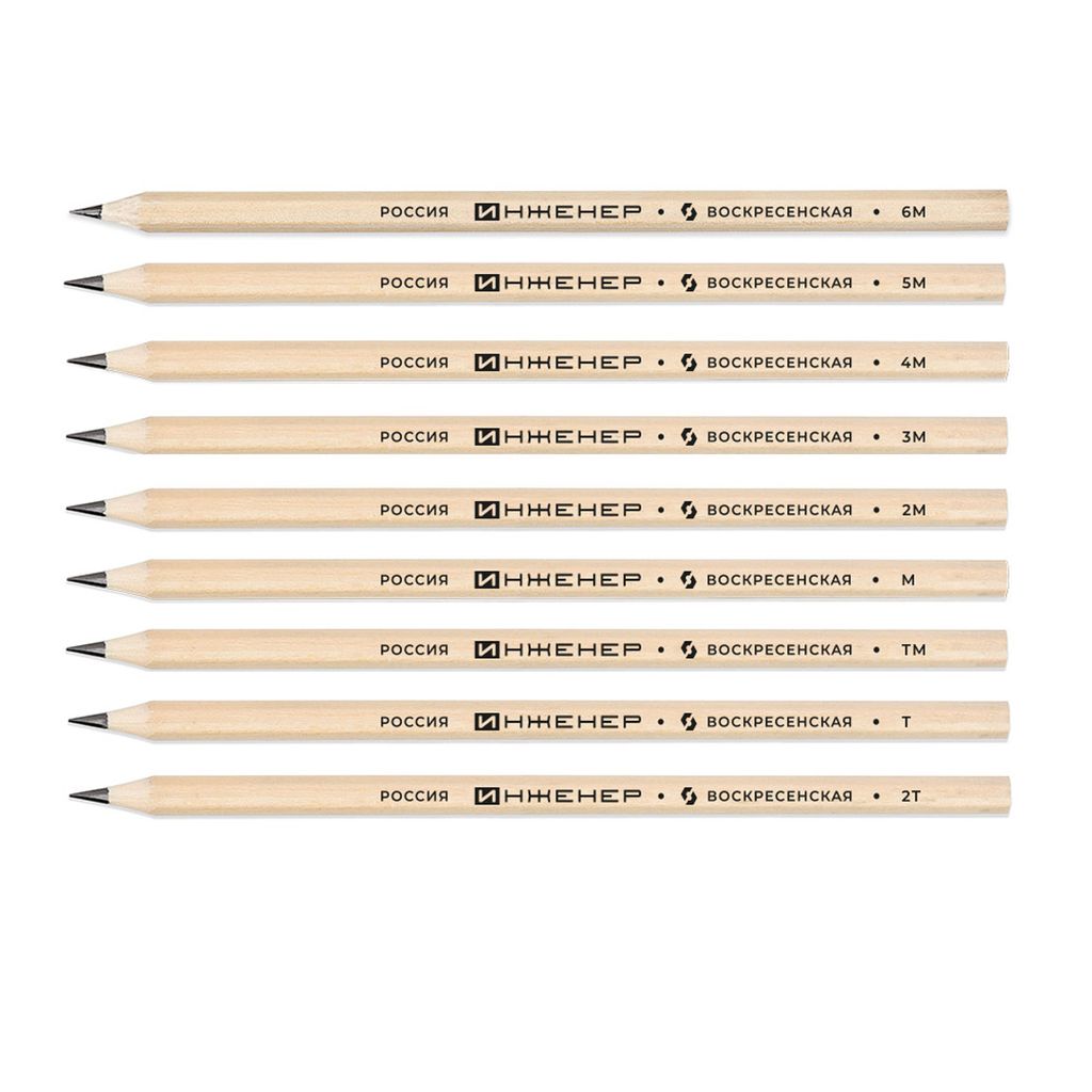 ВКФ ИНЖЕНЕР 12B-1240 Набор графитных карандашей заточенный ассорти 4 х 12 шт. 2Т(2Н), Т(Н), ТМ(НВ), ТМ(НВ), ТМ(НВ), ТМ(НВ), М(В), 2М(2В), 3М(3В), 4М(4В), 5М(5В), 6М(6В)