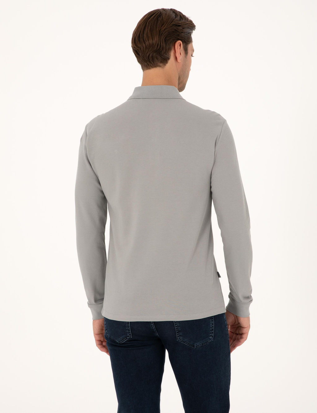 Gri Slim Fit K_vr_lmaz Polo Yaka Basic Pike Sweatshirt