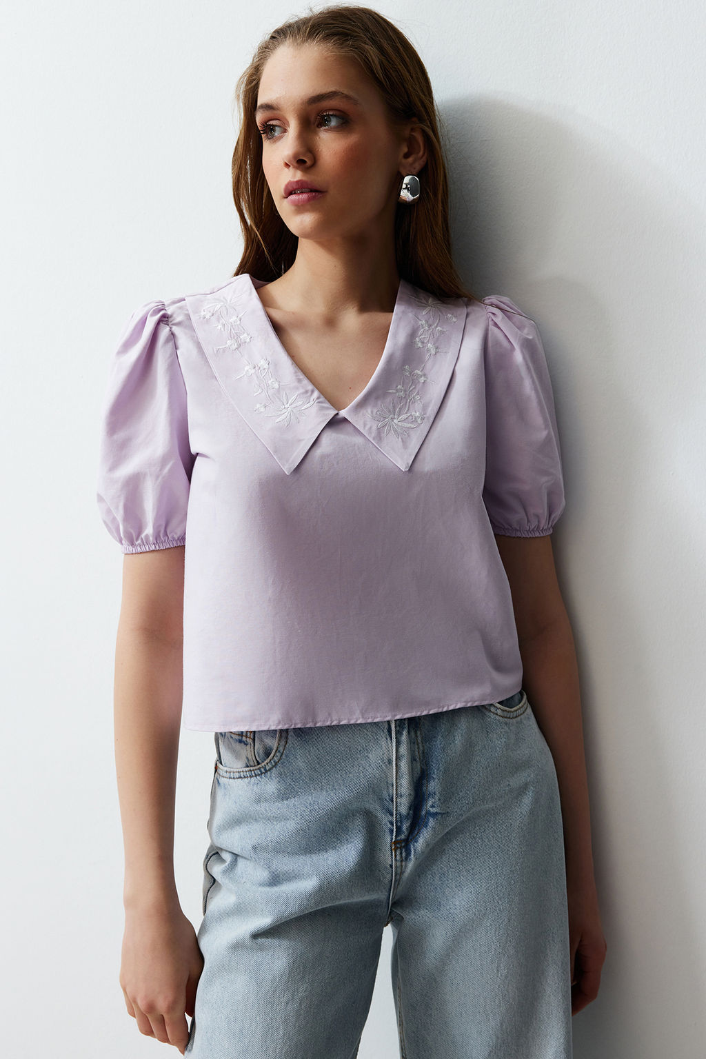 Lila Yaka Detayl? Dokuma Bluz TWOSS24BZ00335 - Trendyolmilla фото 5