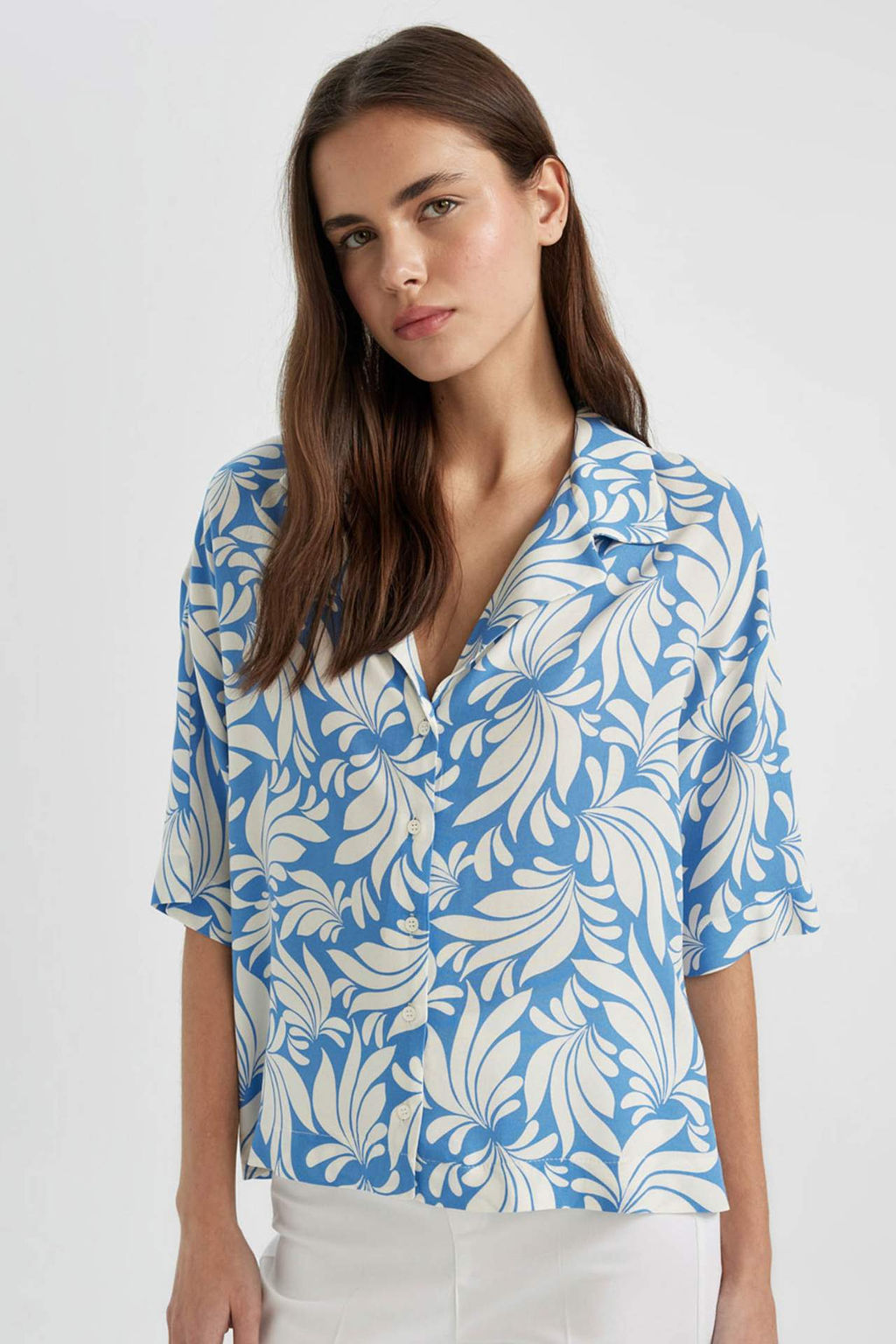 Regular Fit Desenli Pijama Yaka K?sa Kollu Gomlek - Defacto фото 2