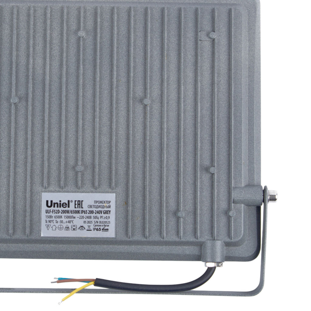 ULF-F52D-200W/6500K IP65 200-240V GREY Прожектор светодиодный. Дневной свет (6500K). Угол 90 градусов. Корпус серый. TM Uniel