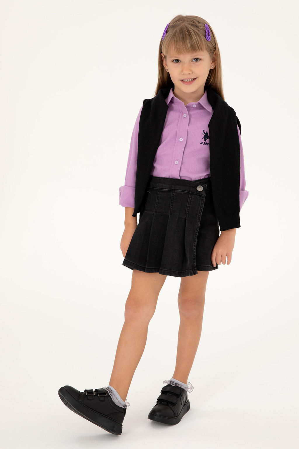 Сиреневая рубашка с длинным рукавом для девочки Неожиданная скидка в корзине