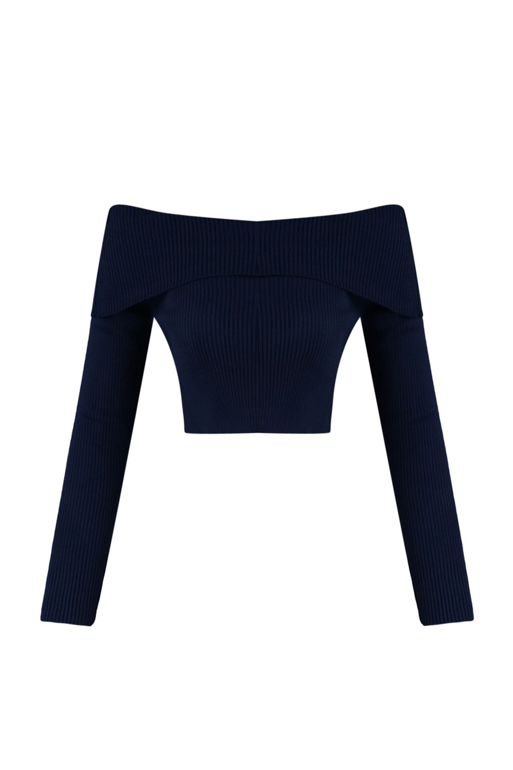 Lacivert Super Crop Carmen Yaka Triko Kazak TWOAW22KZ1897