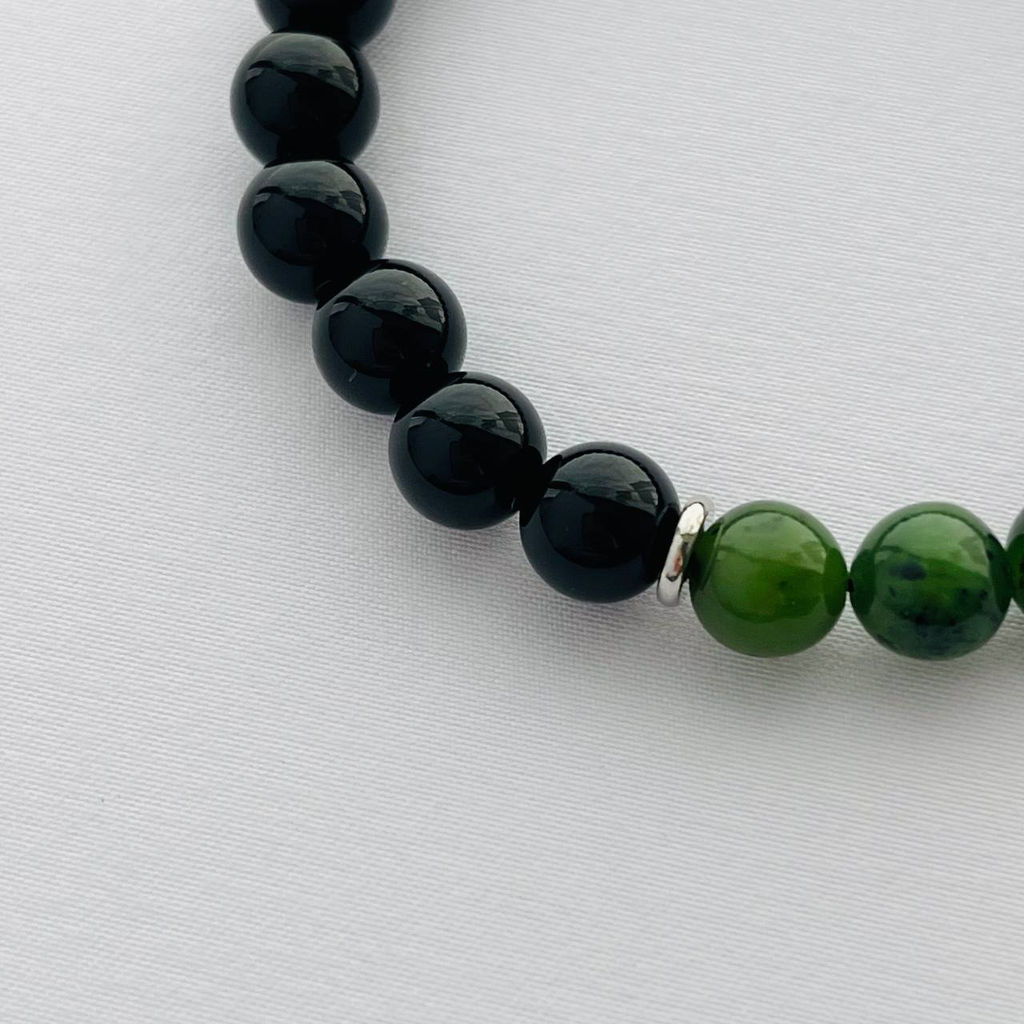 Браслет из черного Агата, Нефрита и Сердолика 18 см