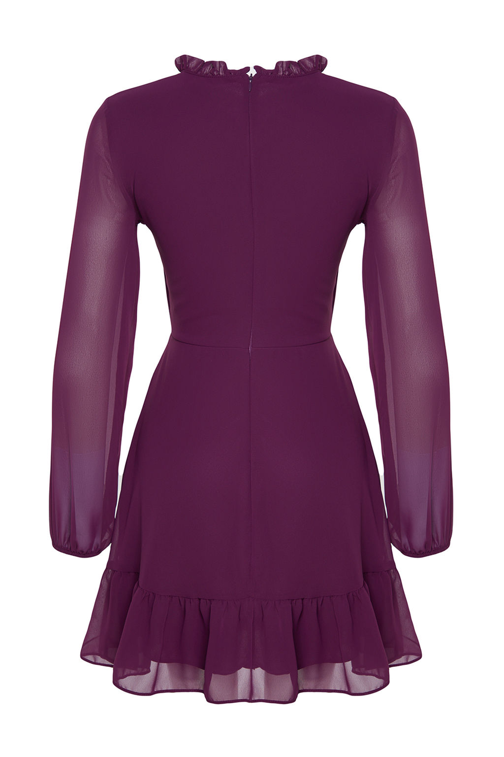 TRENDYOLMILLA Siyah A Kesim F?rf?r Detayl? Dik Yaka Mini Astarl? Sifon Dokuma K?sl?k Elbise TWOAW24EL00722  фото 14