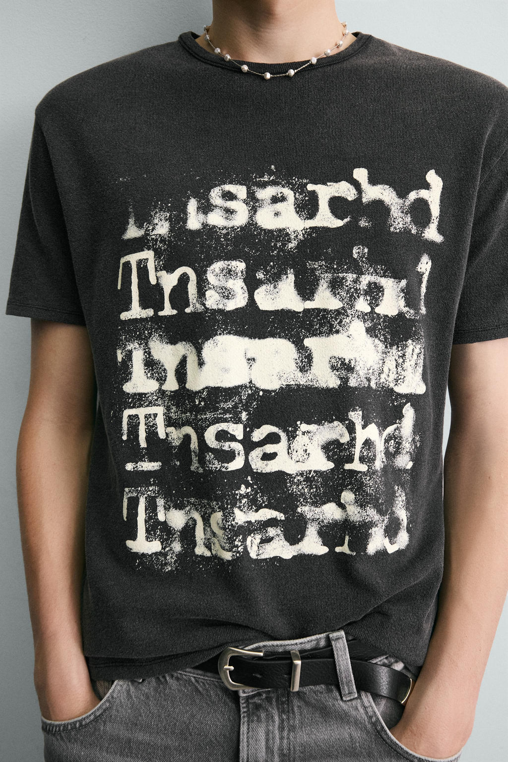 CAMISETA PUNTO ESTAMPADO LAVADO / Negro - Zara фото 5