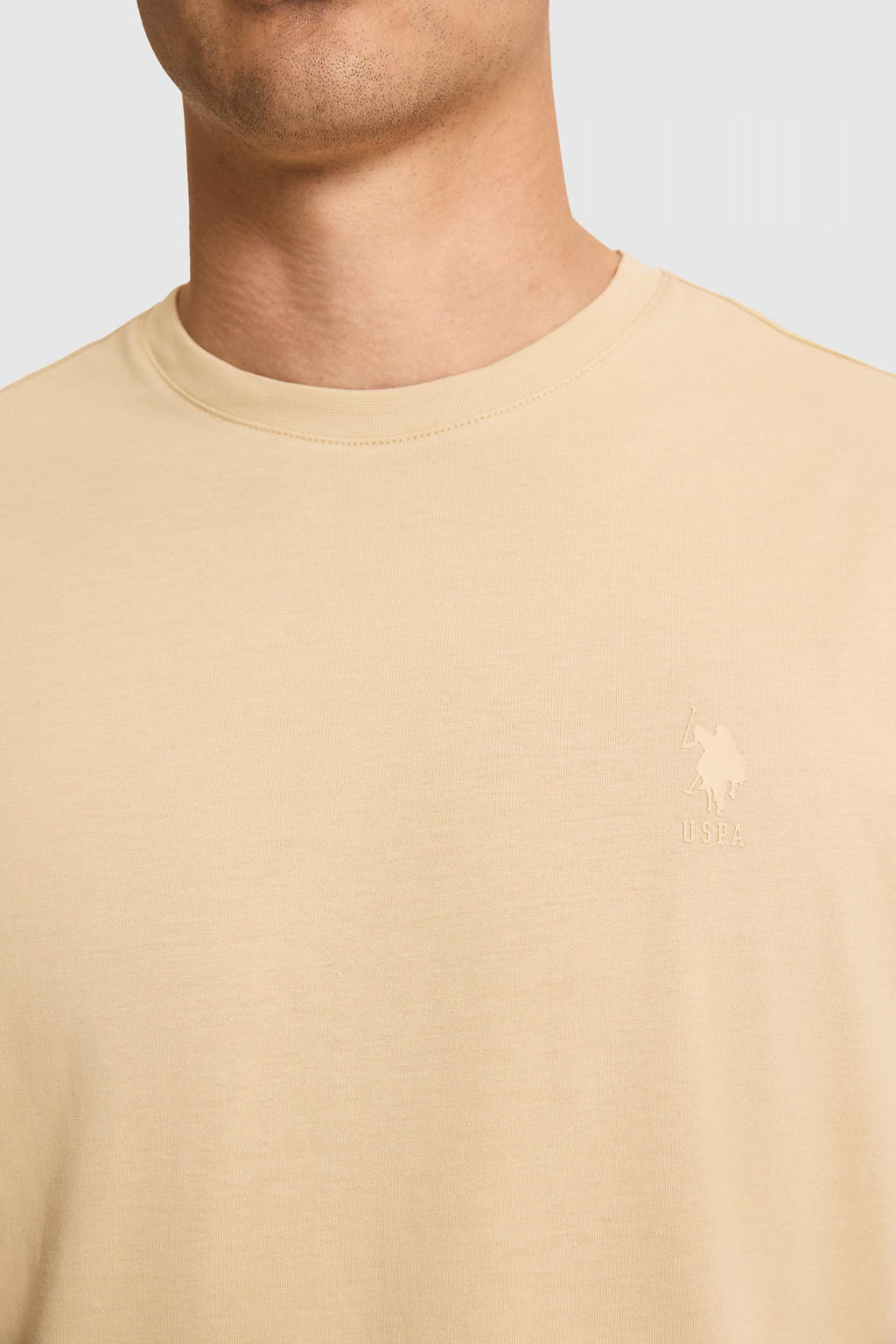 Erkek Regular Fit Bisiklet Yaka Bej Basic Ti__rt