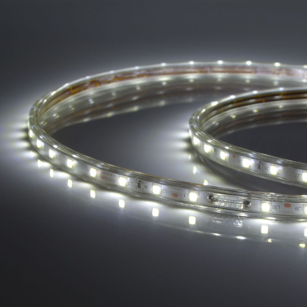 ULS-Q325 2835-60LED/m-10mm-IP67-220V-6W/m-50M-DW Светодиодная гибкая герметичная лента Volpe. В ПВХ трубке. Упаковка - бобина 50 м. IP67. Угол излучения 120. Кратность резки 1 м. Холодный белый свет.