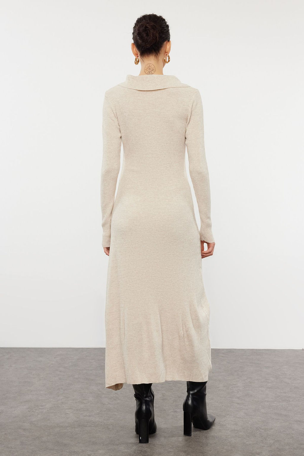 Tas Midi Triko Cizgili Biye Detayl? Elbise TWOAW25EL00007