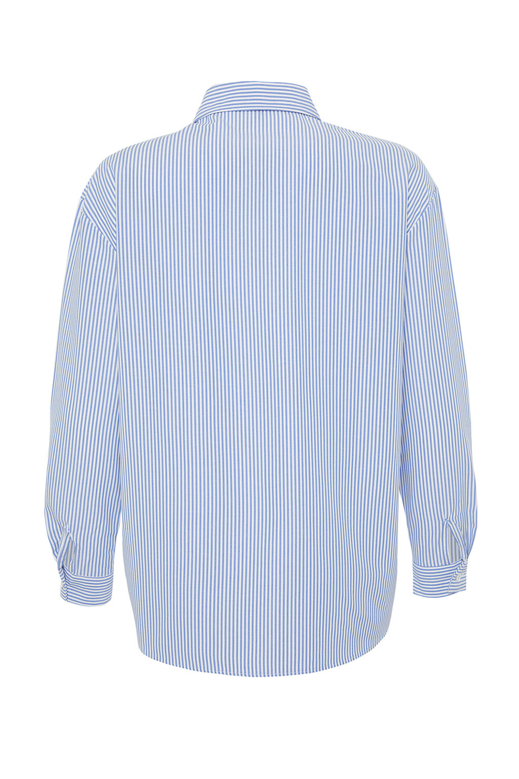 Lacivert Cizgili Oversize Genis Kal?p Dokuma Gomlek TWOAW23GO00359