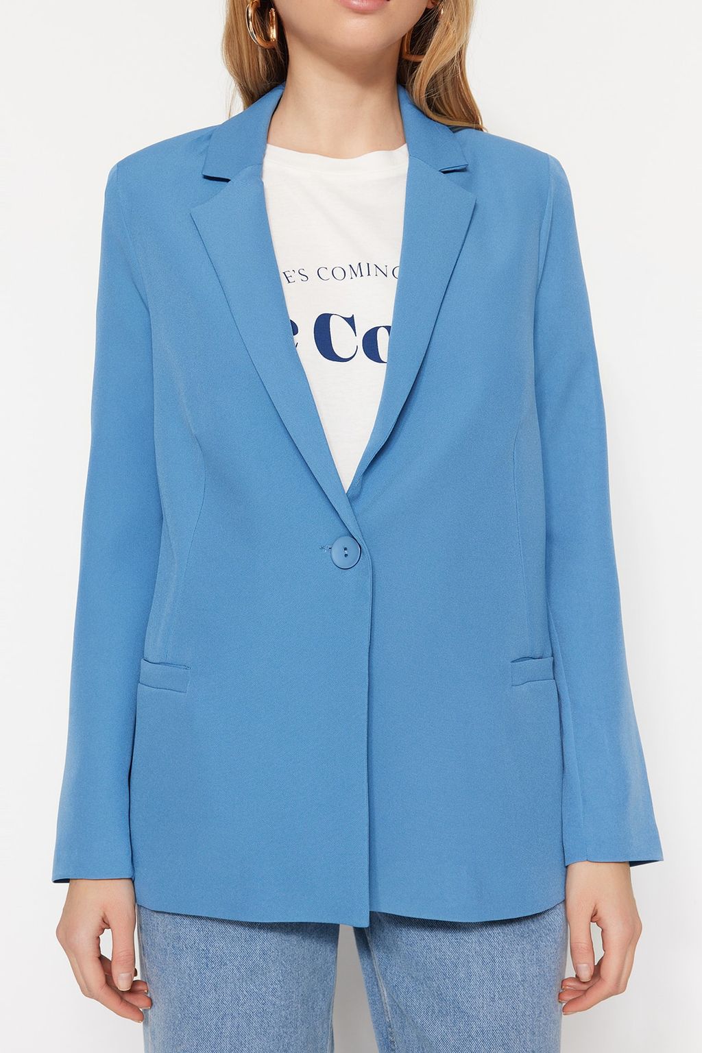 Koyu Mavi Regular Astar Detayl? Dokuma Blazer Ceket TWOAW20CE0316