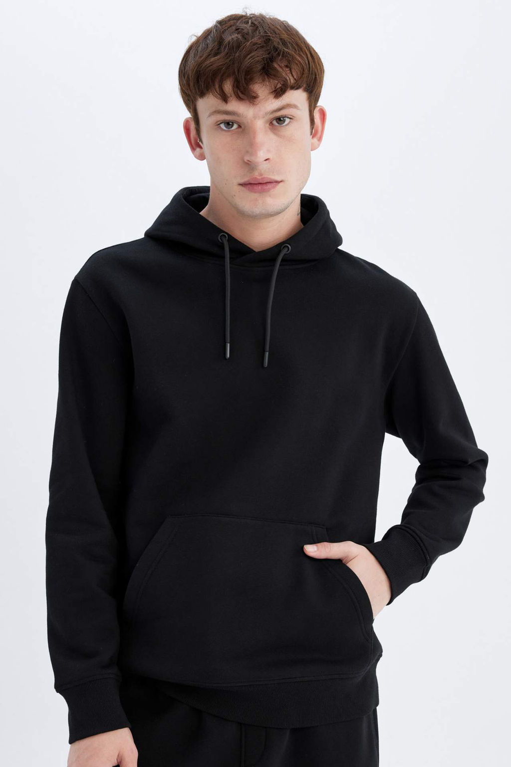 Regular Fit Kapusonlu Kanguru Cepli Ici Yumusak Tuylu Basic Duz Sweatshirt - Defacto фото 4