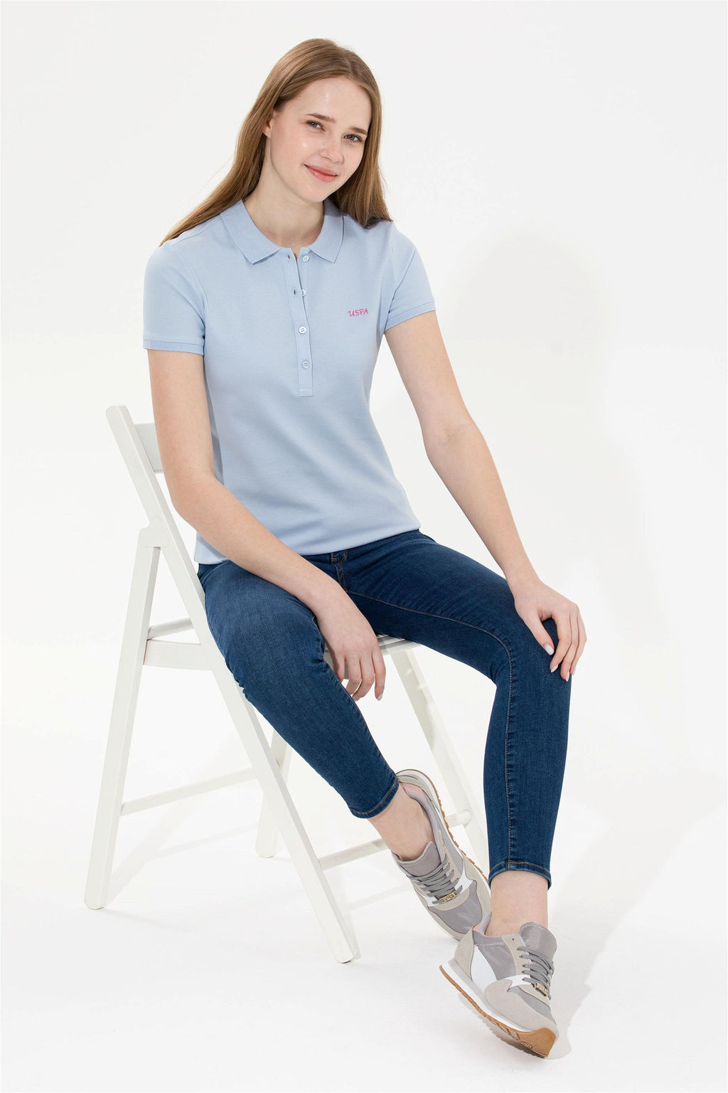 U. S. Polo Assn Женская голубая базовая футболка с воротником-поло - U.s. polo assn фото 7