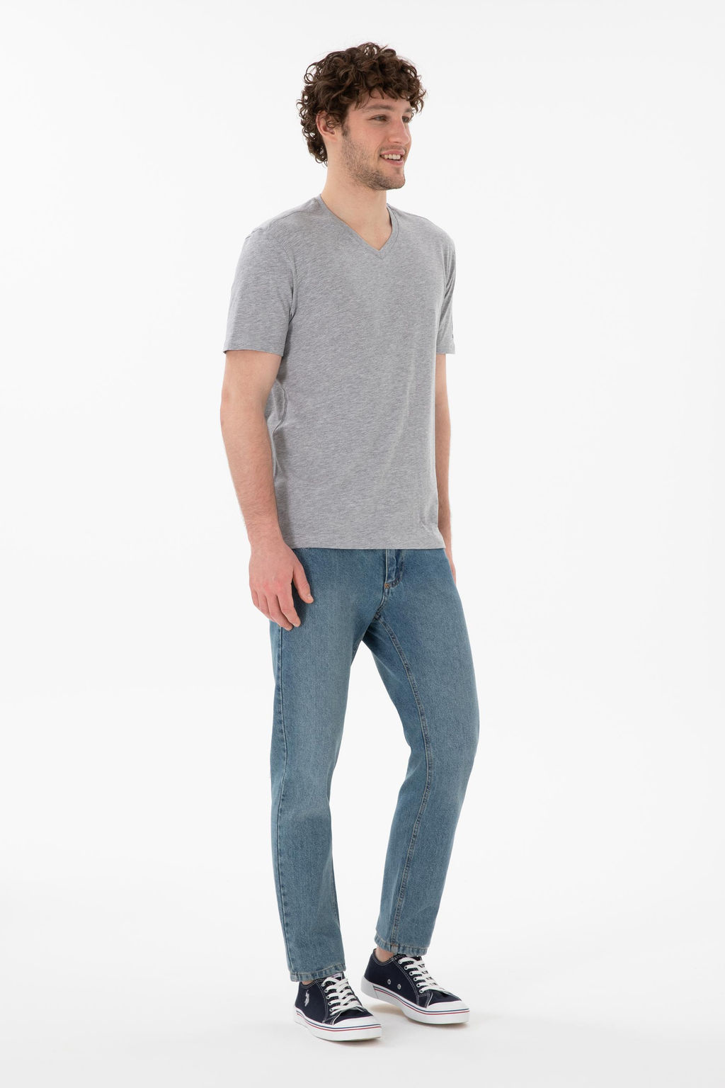 Erkek Regular Fit V Yaka Gri Melanj Basic Ti__rt Sepette S_rpriz _ndirim - U.s. polo assn фото 5