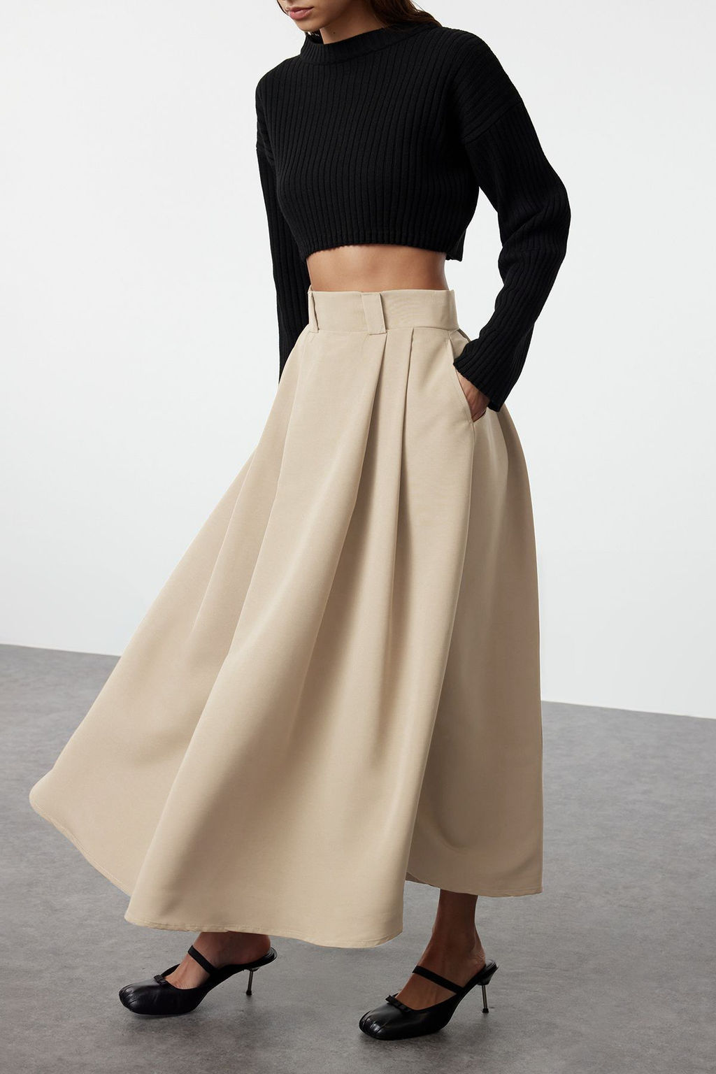 Trendyolmilla Siyah Pileli Maxi Boy Etek TEDAW25ET00000 фото 2