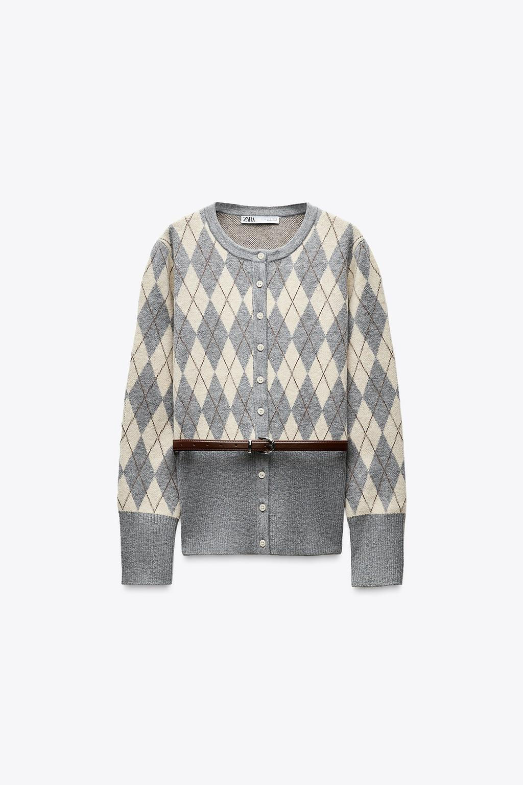 DIAMOND PATTERN KNIT JACKET WITH BELT - Zara фото 2