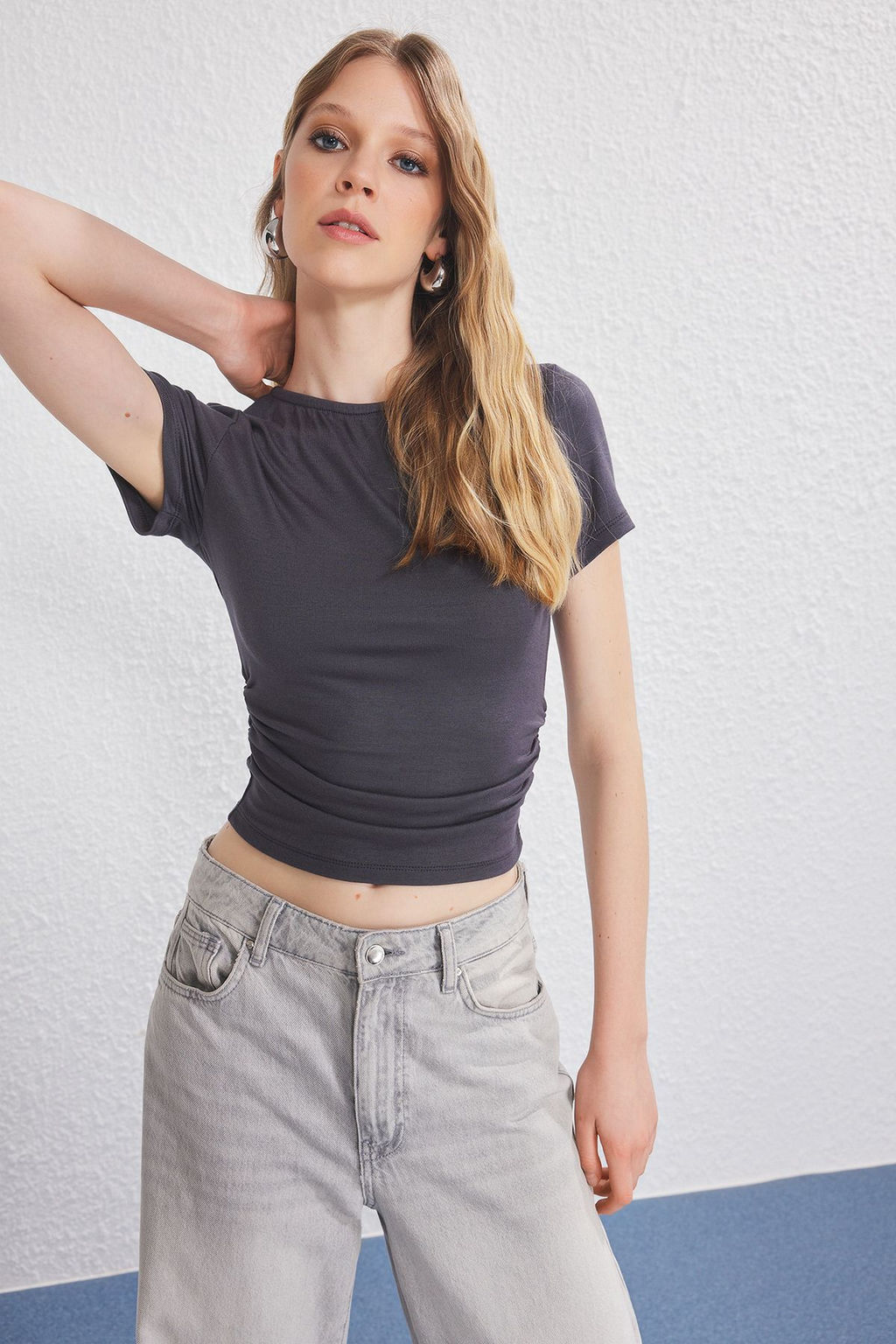 Antrasit Buzgu/Drape Detayl? Fitted Orme Bluz TWOSS25BZ00505