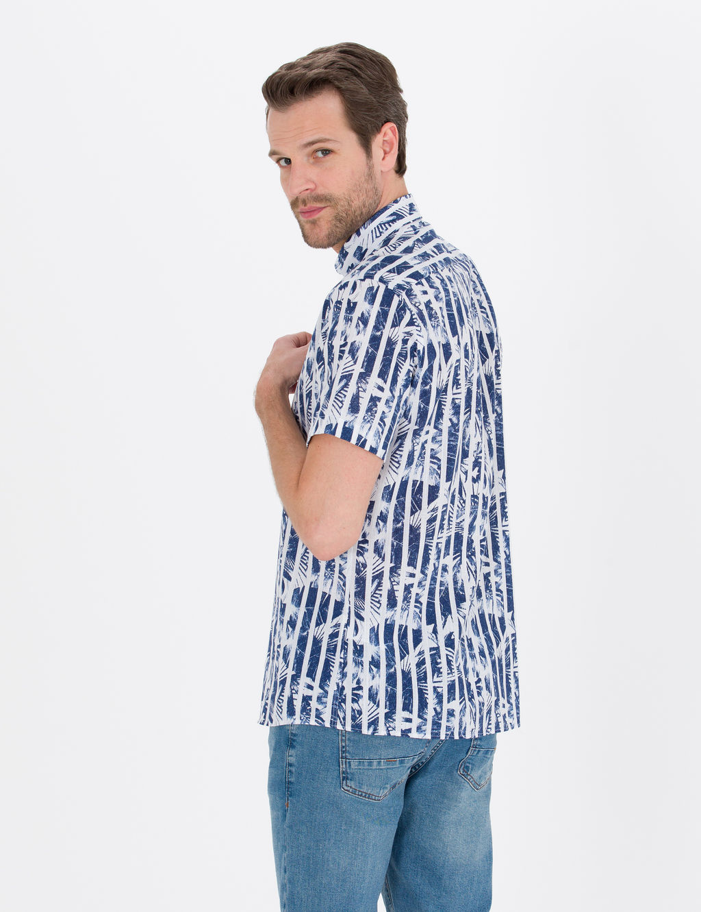 Lacivert Regular Fit K_sa Kollu G_mlek