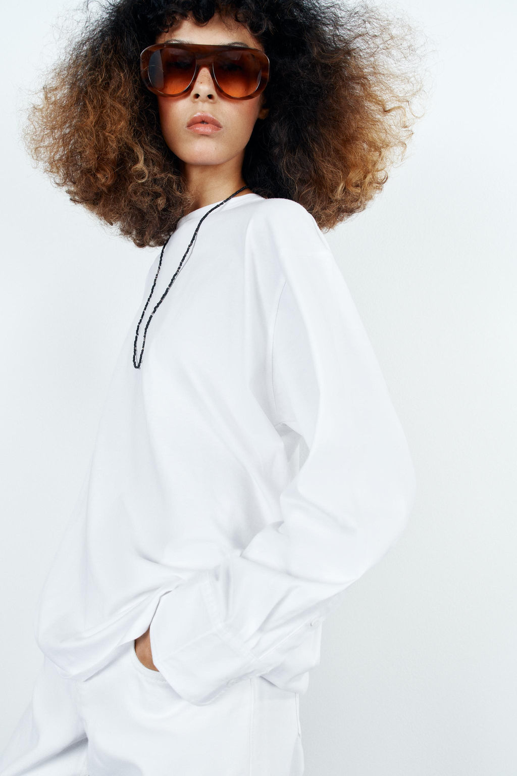 CAMISETA COMBINADA MANGA LARGA / Blanco - Zara фото 3