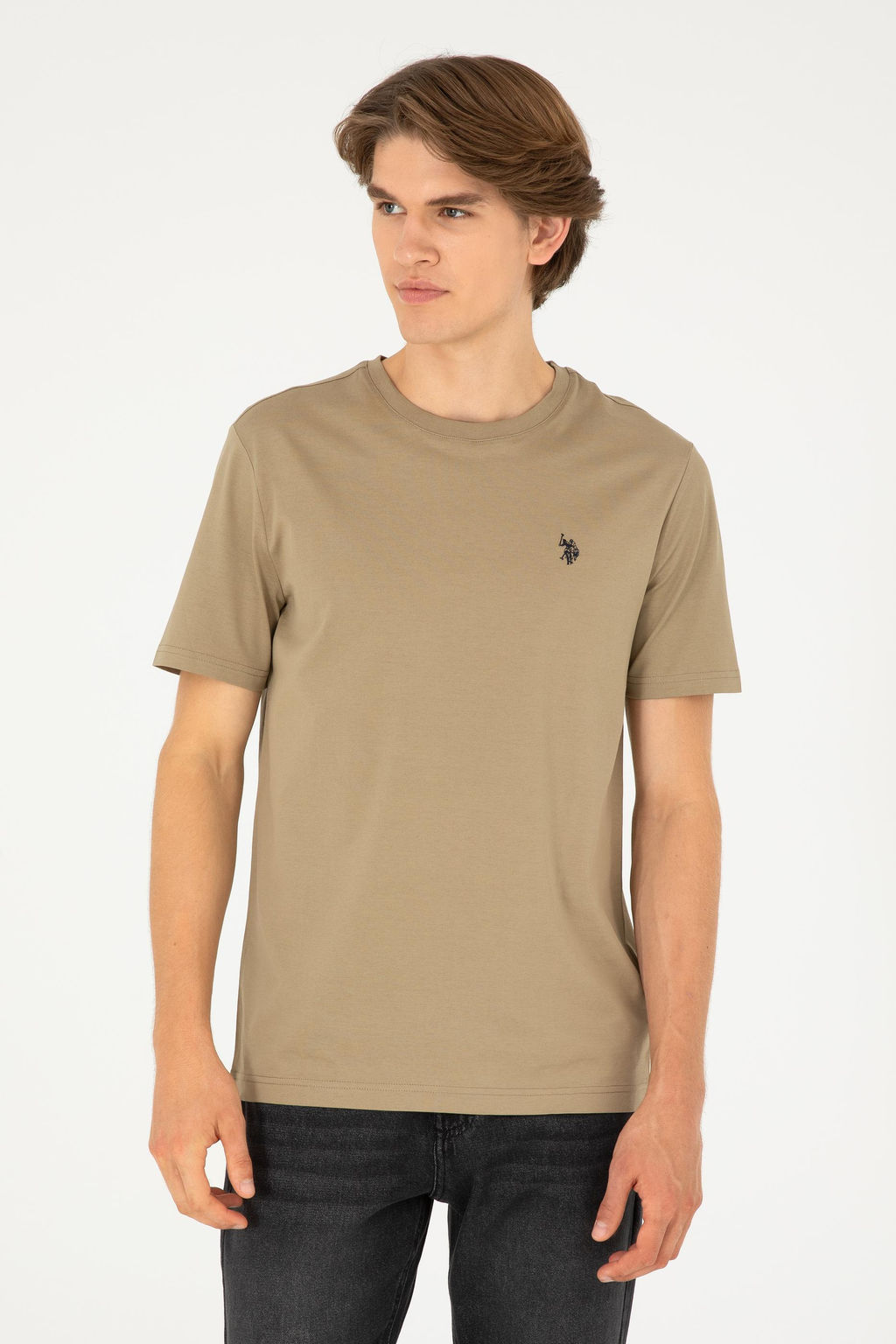 Мужская базовая футболка цвета хаки - U.s. polo assn фото 3