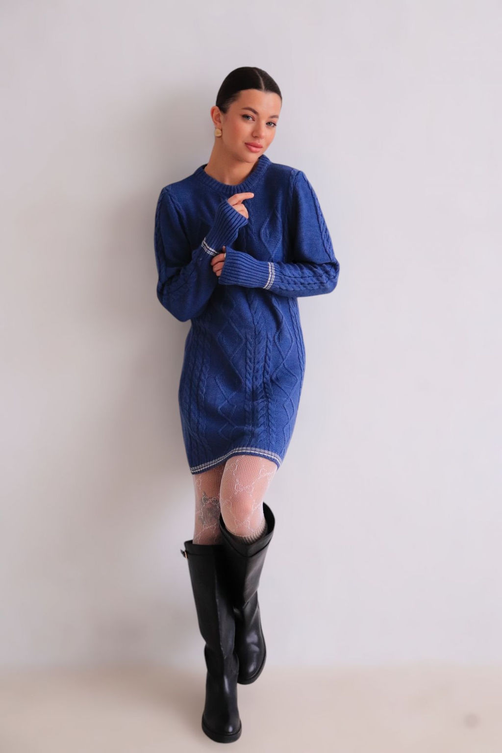 Martichelli Платье вязаное с узорами синее  фото 6