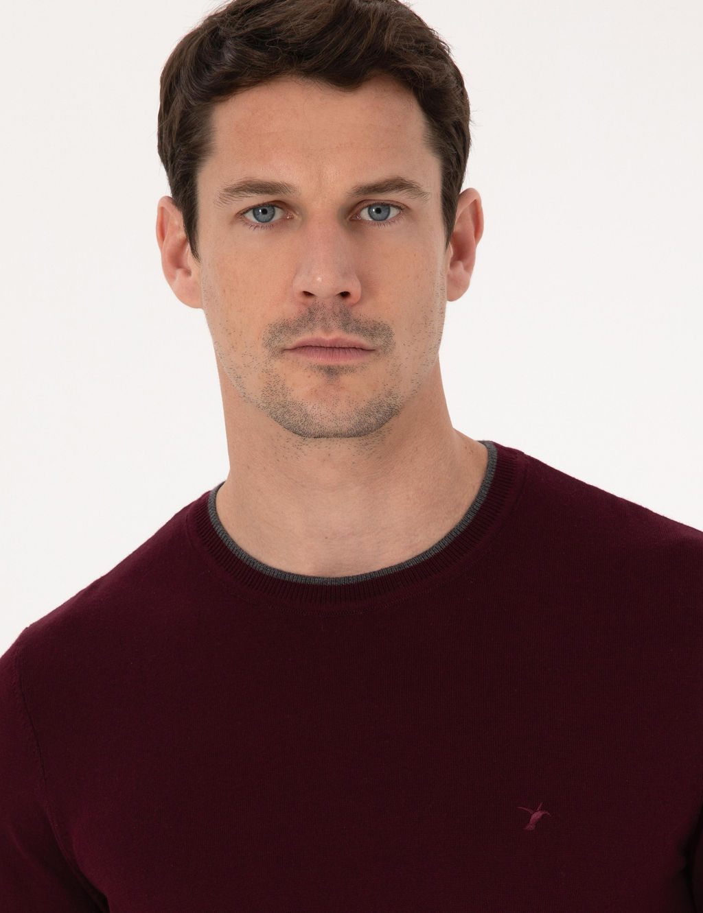 Bordo Slim Fit Pamuk Kar___ml_ Bisiklet Yaka Triko Kazak - Cacharel фото 2