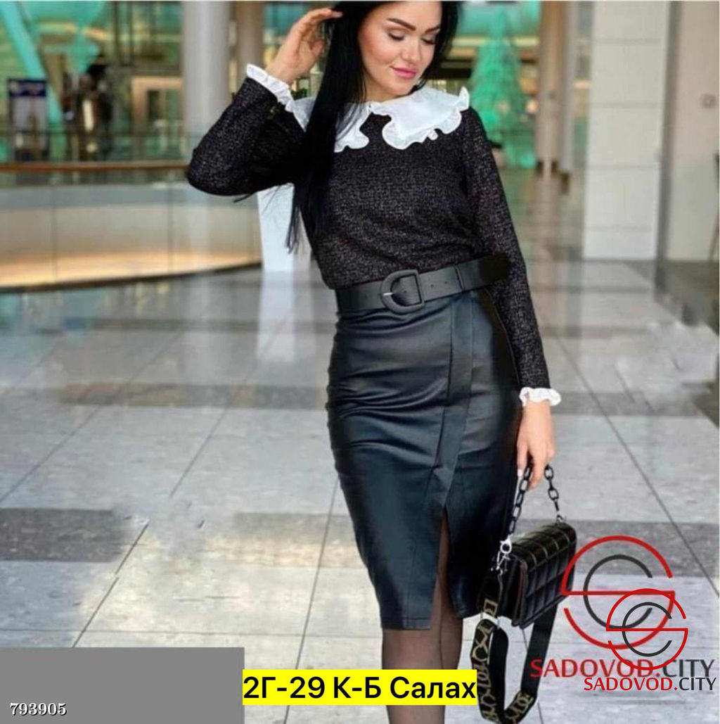 Юбка кожаная миди с разрезом - Bruno фото 2