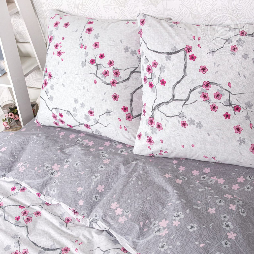 Постельное белье Киото с простынью на резинке (поплин DE LUXE) Евро/Пододеяльник: 1 шт. - 215*200; Простыня на резинке: 1 шт. - 200*180*25; Наволочка: 2 шт. - 70*70; DE LUXE с простынью на резинке