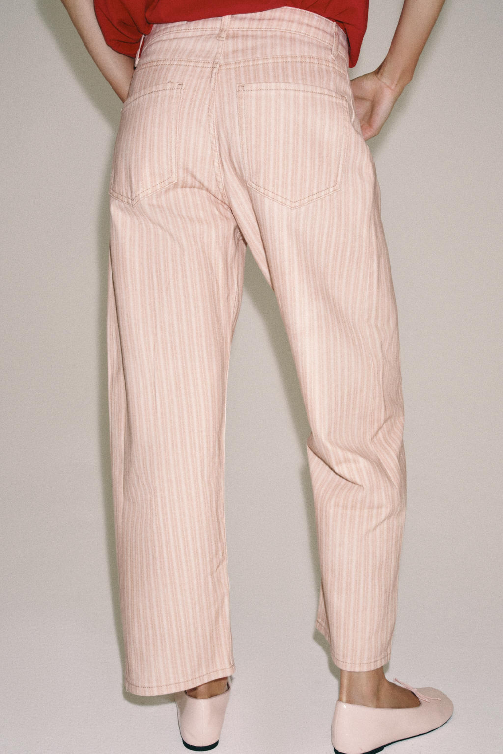 JEANS ZW COLLECTION ANKLE RELAXED RECTOS TIRO MEDIO RAYAS / Rosa - Zara фото 3