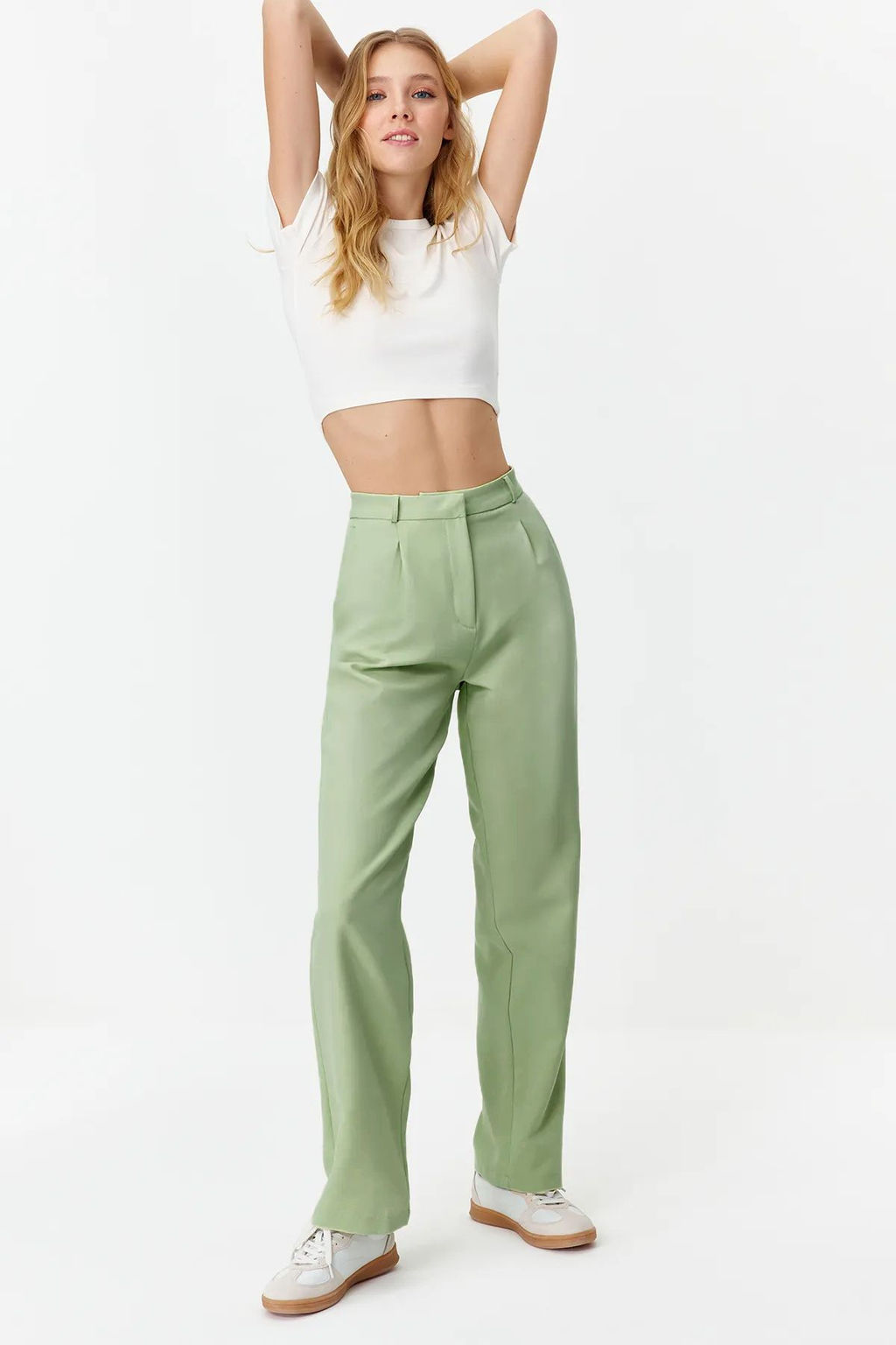 Mint Straight/Duz Kesim Pileli Dokuma Kumas Pantolon TWOSS21PL0155