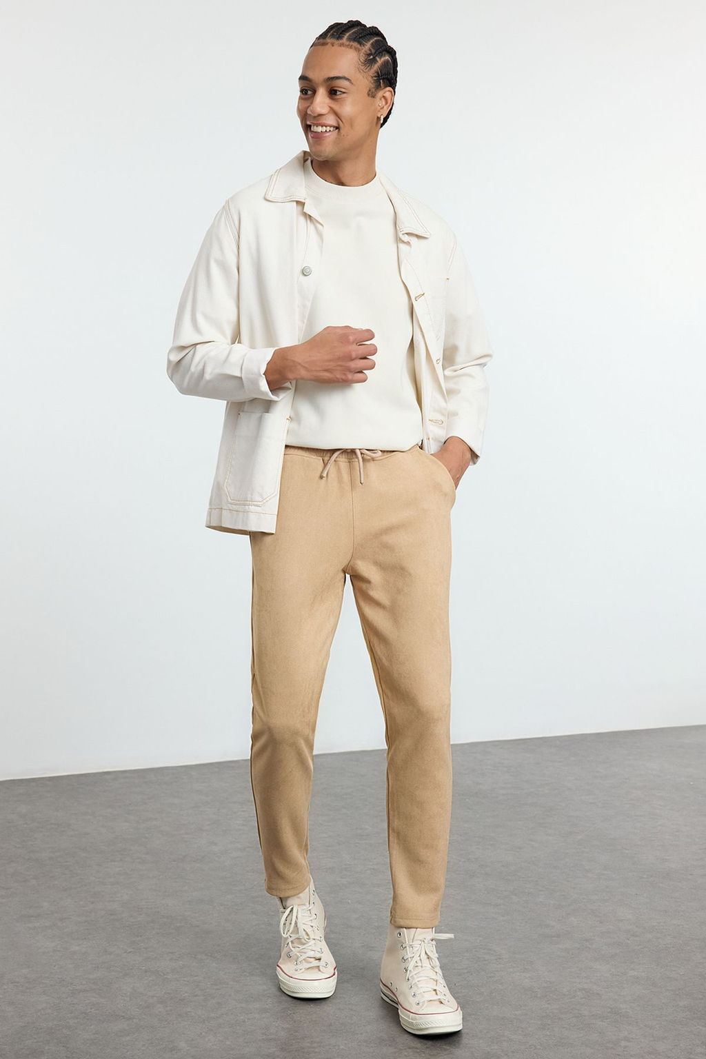 TRENDYOL MAN Siyah Slim Fit Beli Baglamal? Lastikli Suet Pantolon TMNAW25PL00030 - Trendyolmilla фото 2