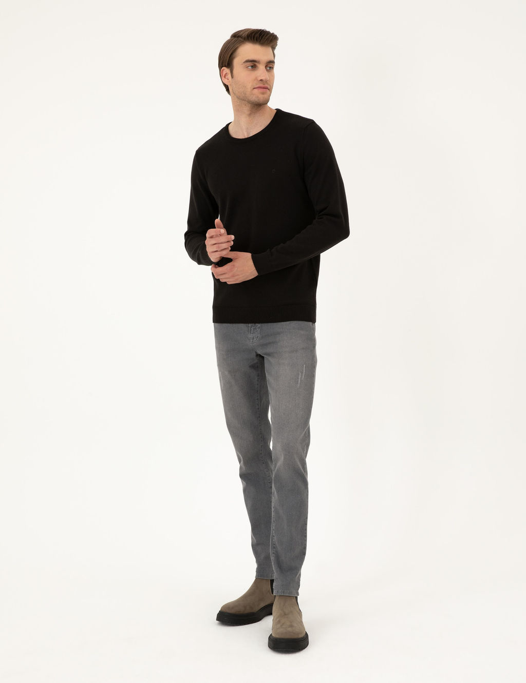 Siyah Slim Fit Bisiklet Yaka Basic Triko Kazak - Pierre cardin фото 4