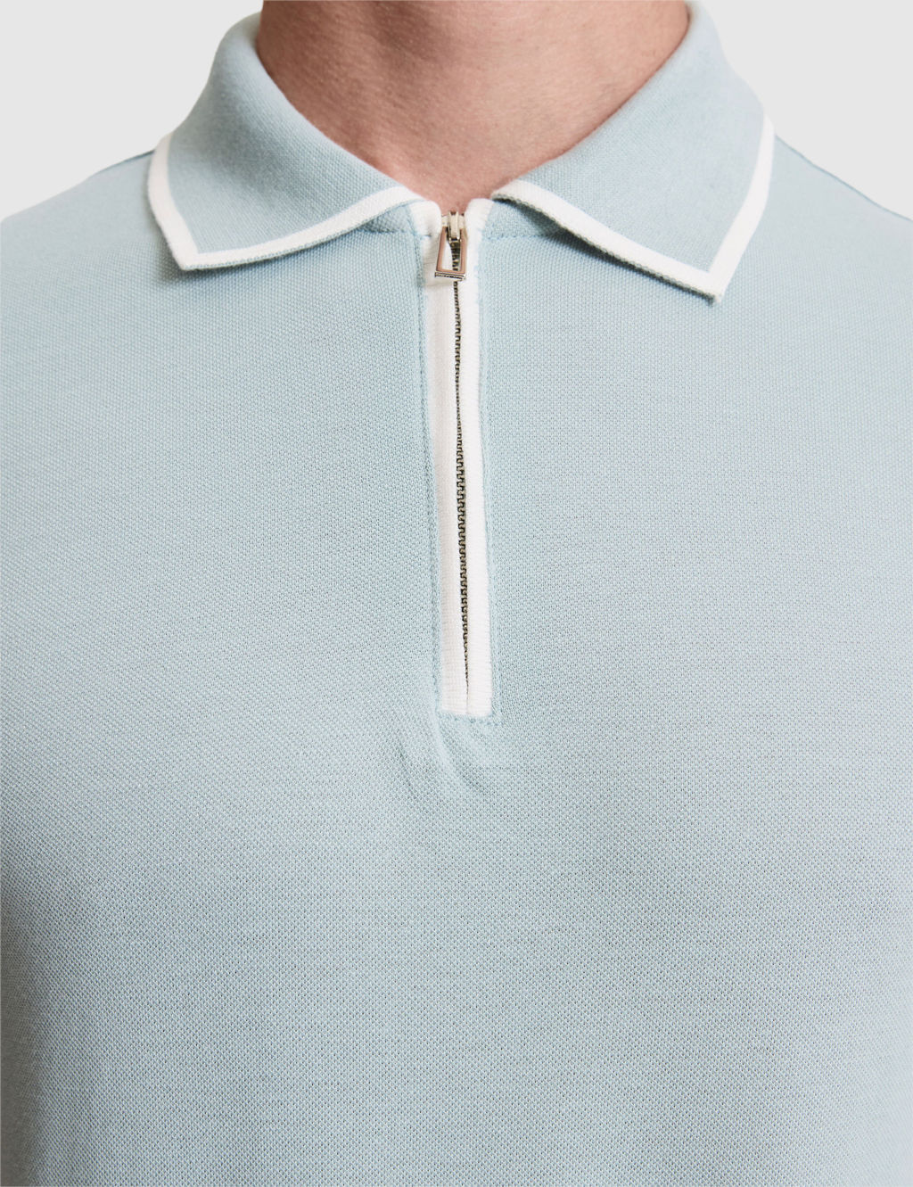 Koyu Mint Slim Fit %100 Pamuk Fermuarl_ Polo Yaka Ti__rt