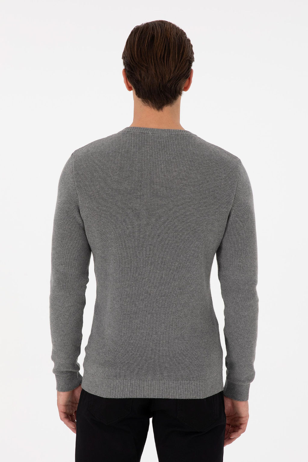 Erkek Slim Fit Bisiklet Yaka Gri Melanj Basic Kazak - U.s. polo assn фото 5