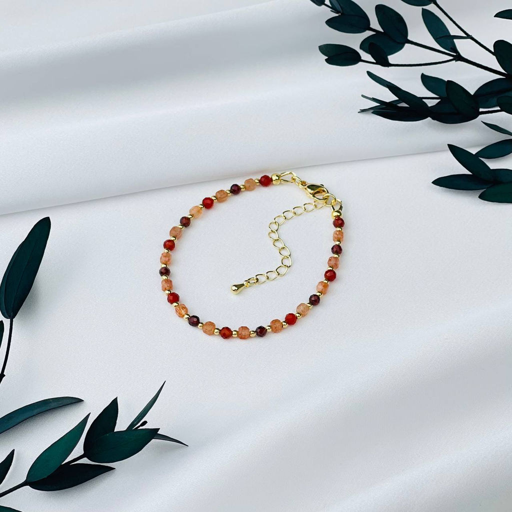 Браслет "Стихия Огонь" из Сердолика, Солнечного камня и Граната 18 см +