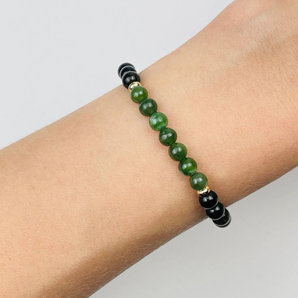 Браслет из золотистого Обсидиана и Нефрита 17 см +