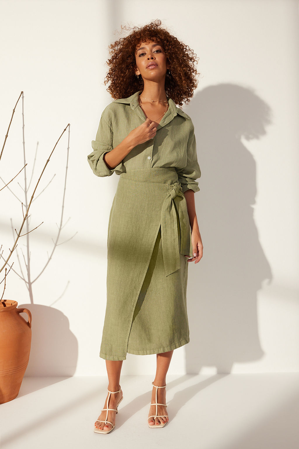 TRENDYOLMILLA Yesil %100 Keten Baglamal? Midi Etek TWOSS24ET00150  фото 3