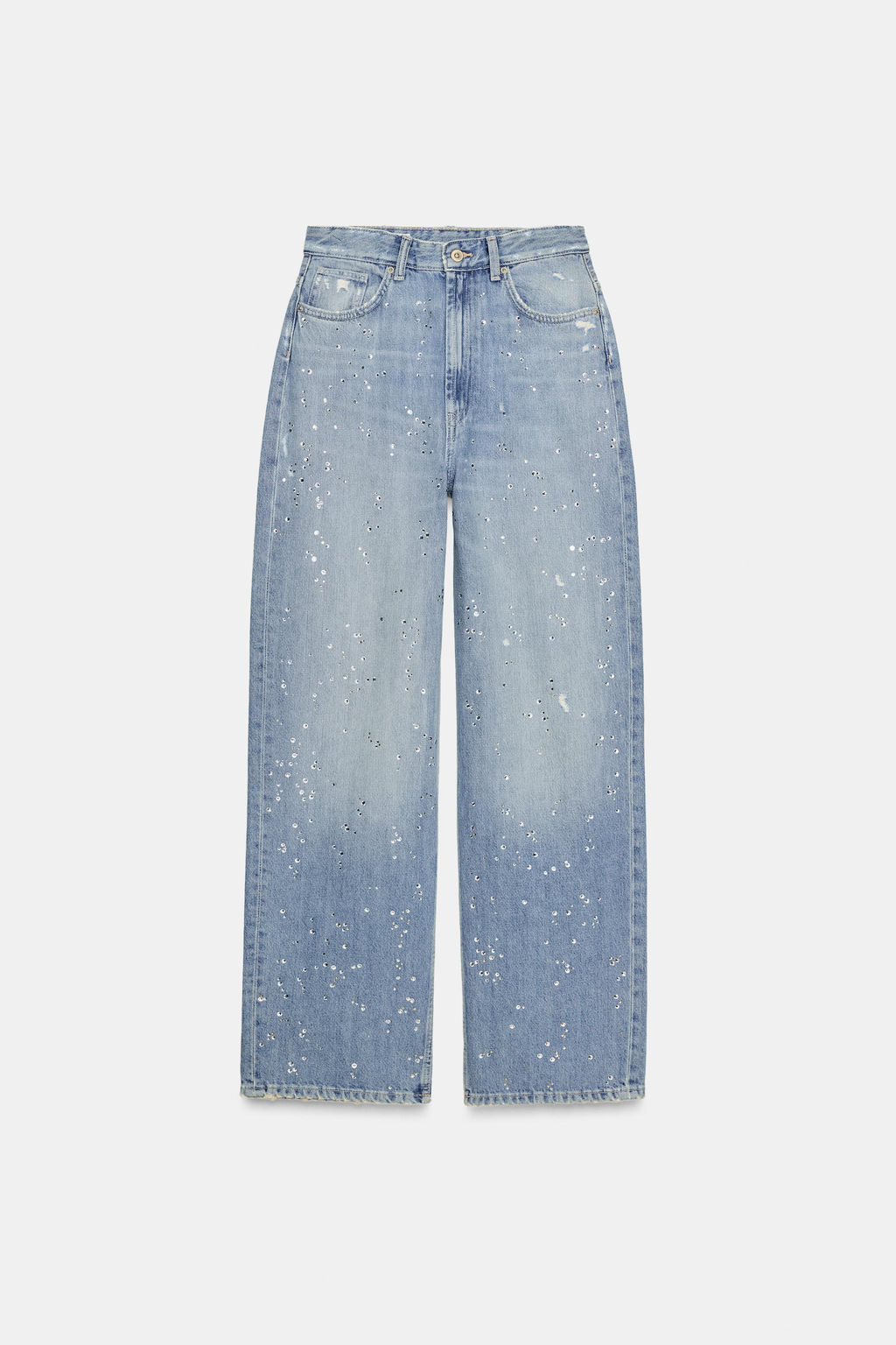 TRF STRAIGHT-LEG RHINESTONE HIGH-WAIST JEANS - Zara фото 6