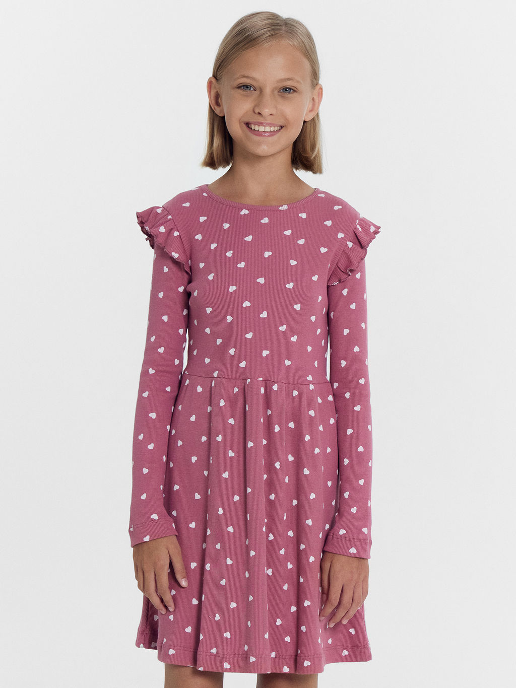 Платье для девочек в розовом оттенке с белыми сердечками - Mark formelle фото 2
