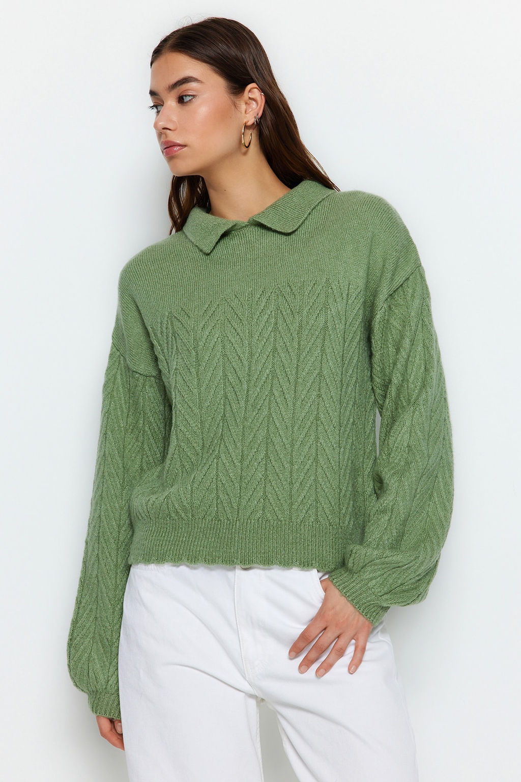 Turuncu Genis Kal?p Yumusak Dokulu Sac Orgulu Triko Kazak TWOAW22KZ1620 - Trendyolmilla фото 10