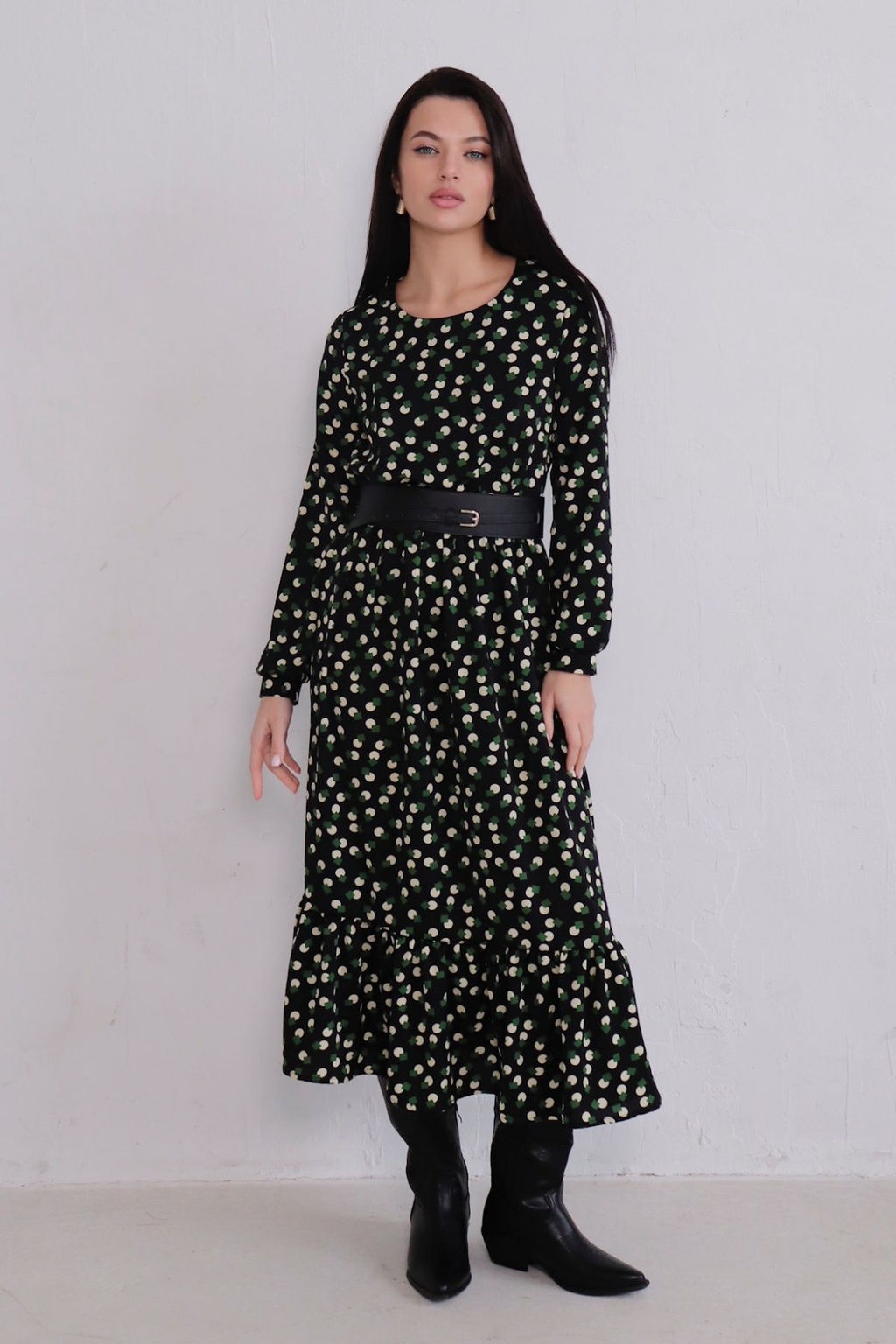 Платье чёрное с принтом длины миди - Martichelli фото 2