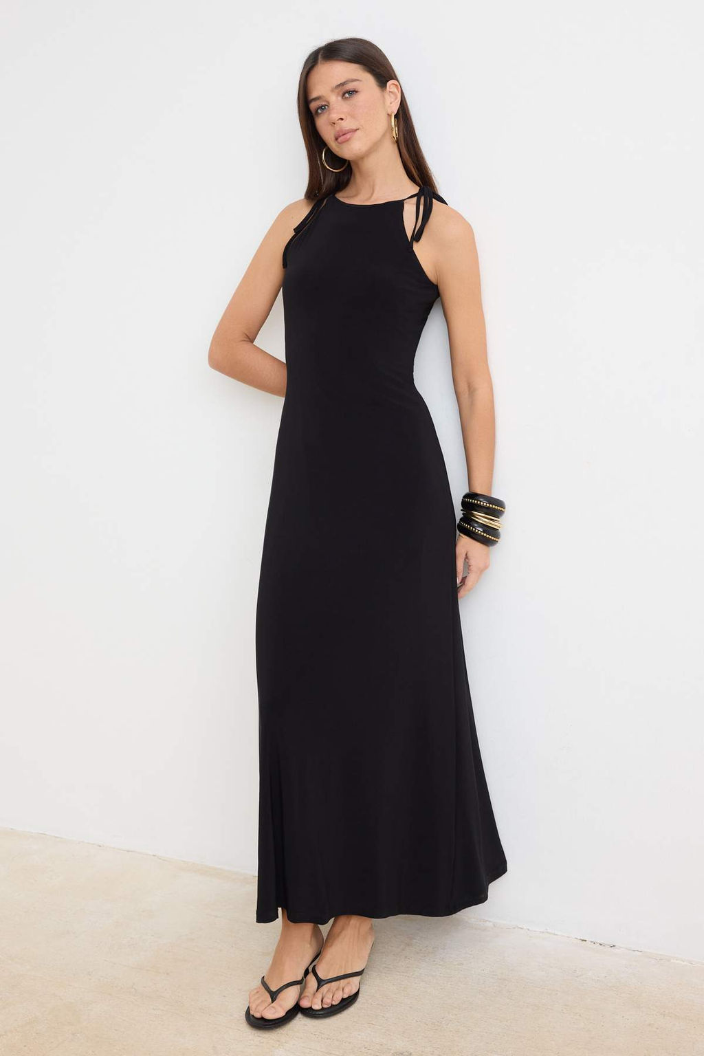 Siyah Bodycon Havuz Yaka _nce Ask_l_ Kolsuz Maxi Esnek _rme Elbise TWOSS26EL01061 - Trendyolmilla фото 2