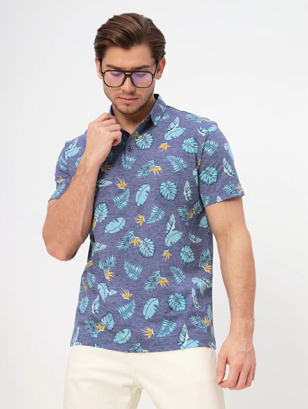 Джемпер мужской с воротником поло короткий рукав GREG G144-KP1246T-UT15 (голубой лист)